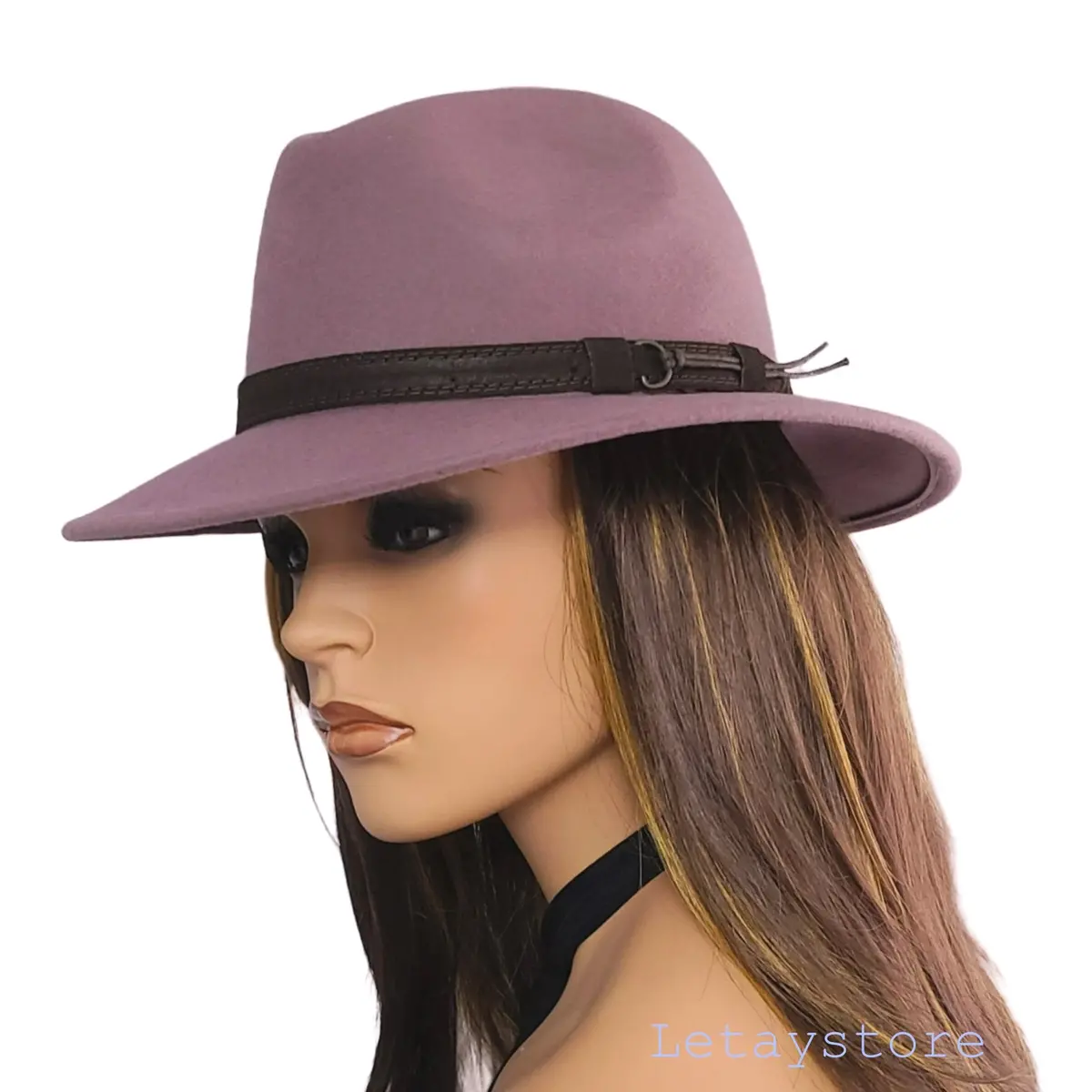 Cintelli & Galluzzo Made In Italy Wool Chain / Leather Strap Felt Fedora Hat 2