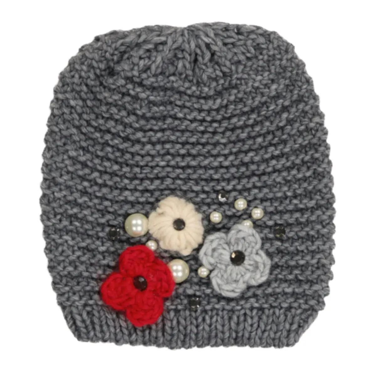 Cintelli & Galluzzo Made In Italy Flower Applique Wool Blend Beanie Hat 1