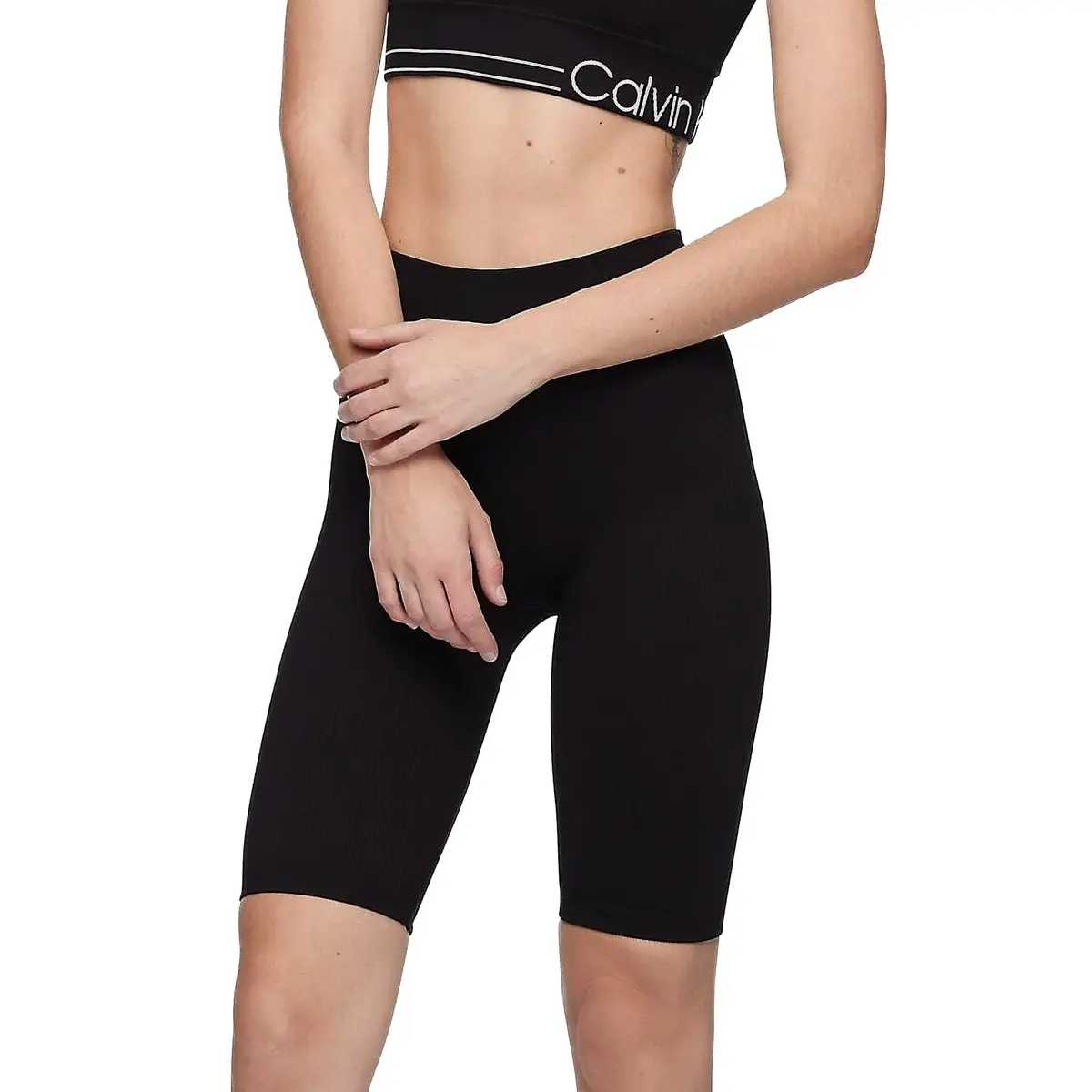 Calvin Klein Women's Ribbed Logo High Waist Bike Shorts 1