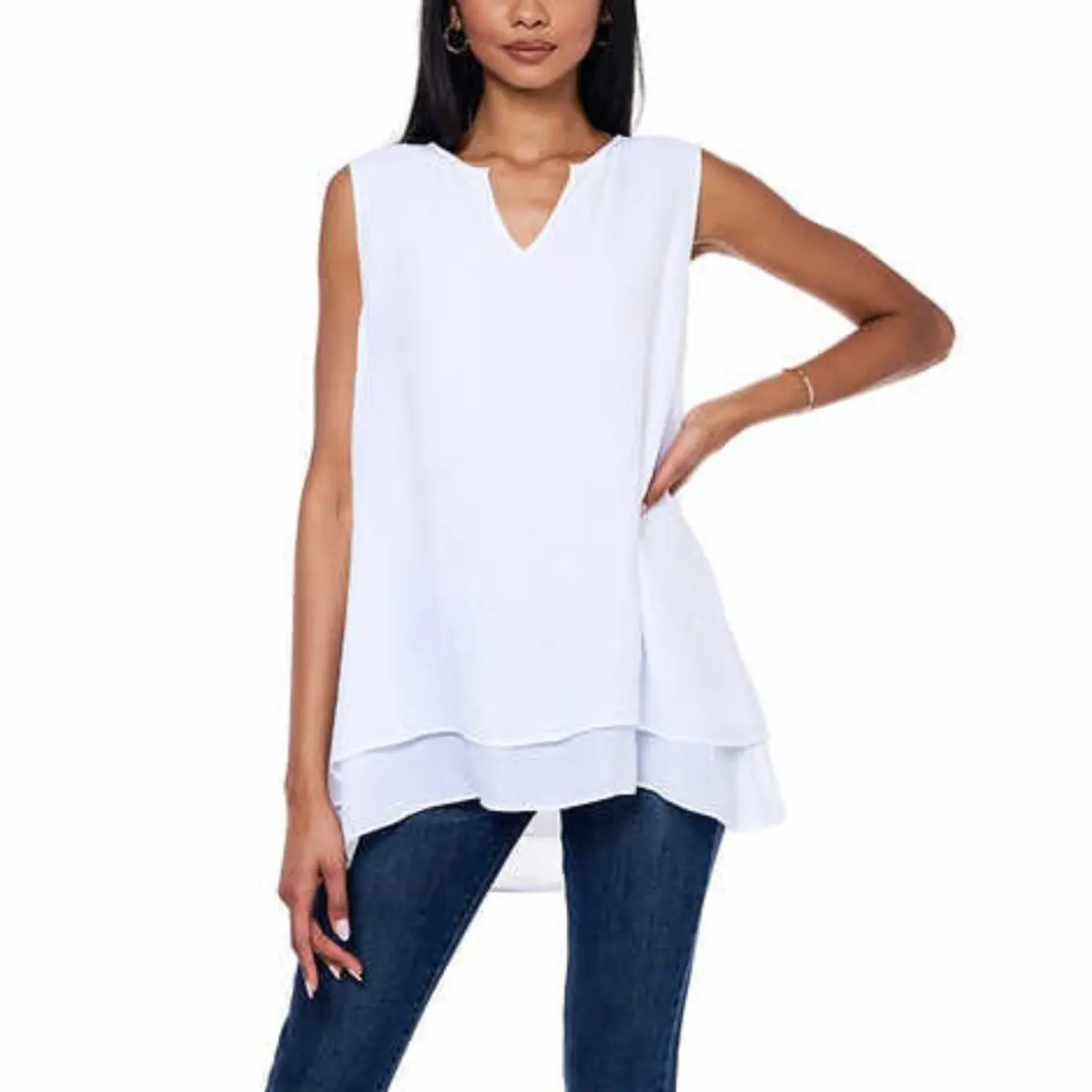 Cristina B Women's Lightweight Blouse Soft Double Layer Hi-Low Hem Sleeveless Tunic Top 1