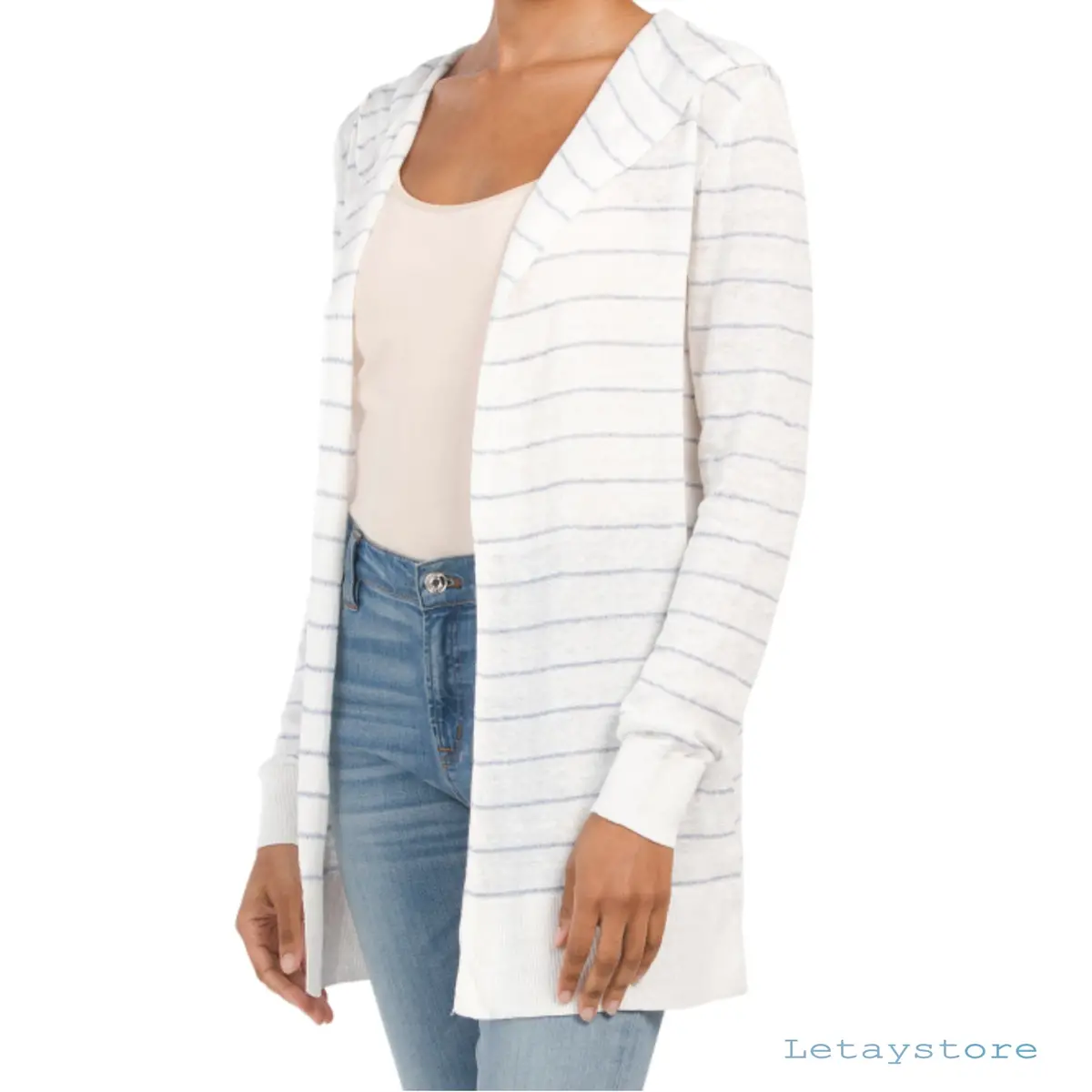 Cynthia Rowley Lightweight Lineen Blend Striped Hooded Cardigan 3
