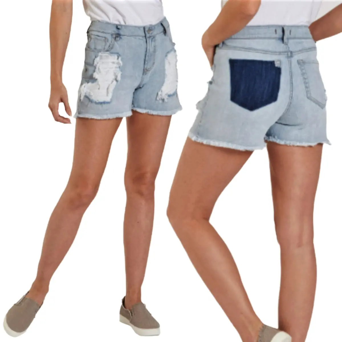 Dear John Women's High Rise Frayed Hem Destructed Denim Shorts 1