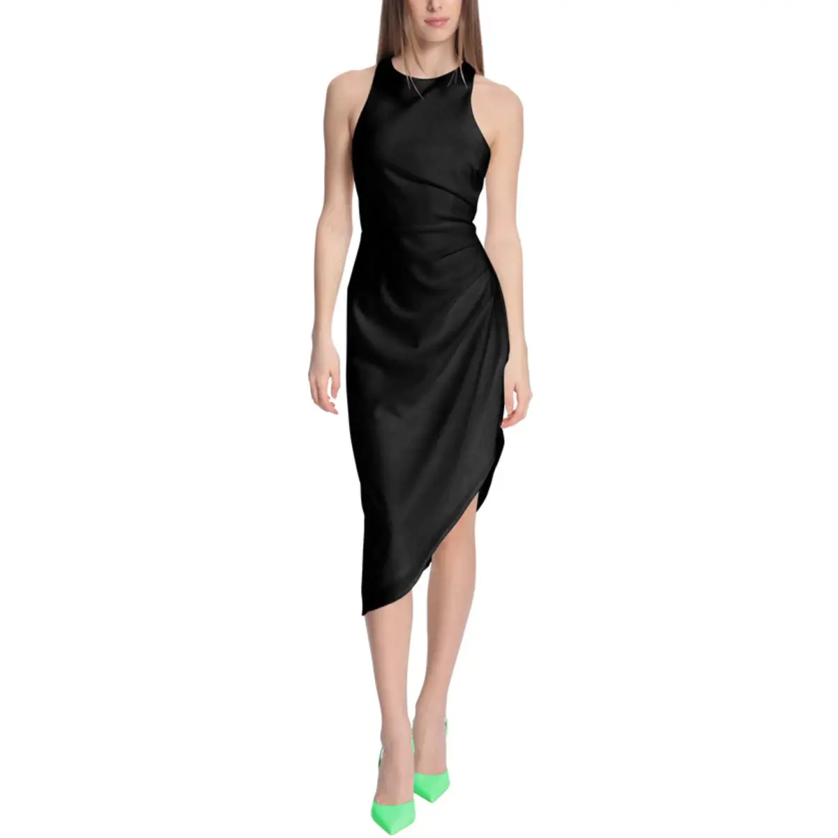 Donna Morgan Women's Quilla Side Ruched Asymmetrical Hem Midi Dress 1