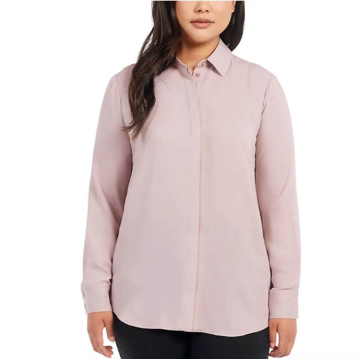 Dalia Women's Long Sleeve High Low Hem Woven Button Down Blouse Top 1