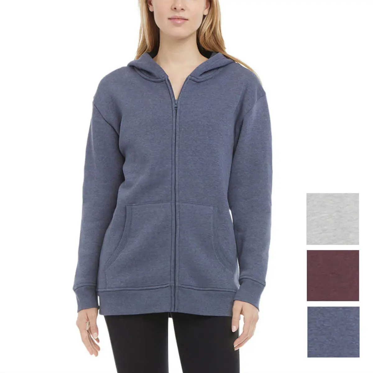 Danskin Women's Kangaroo Pockets Cotton Blend Soft Brushed Fleece Casual Active Full Zip Hoodie 1