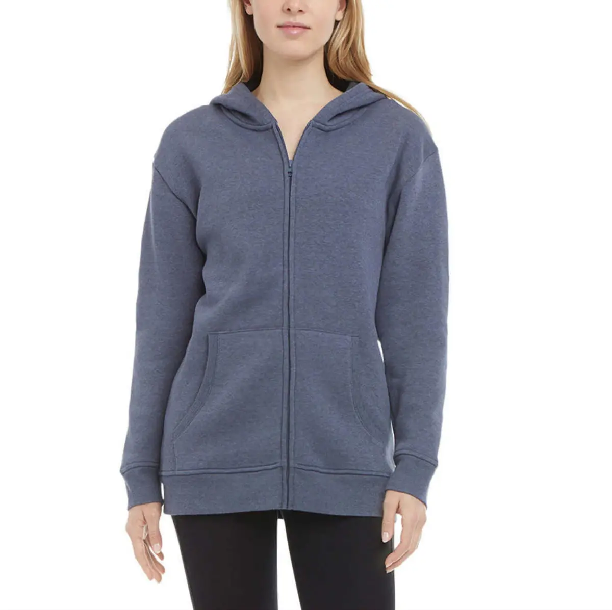 Danskin Women's Kangaroo Pockets Cotton Blend Soft Brushed Fleece Casual Active Full Zip Hoodie 1
