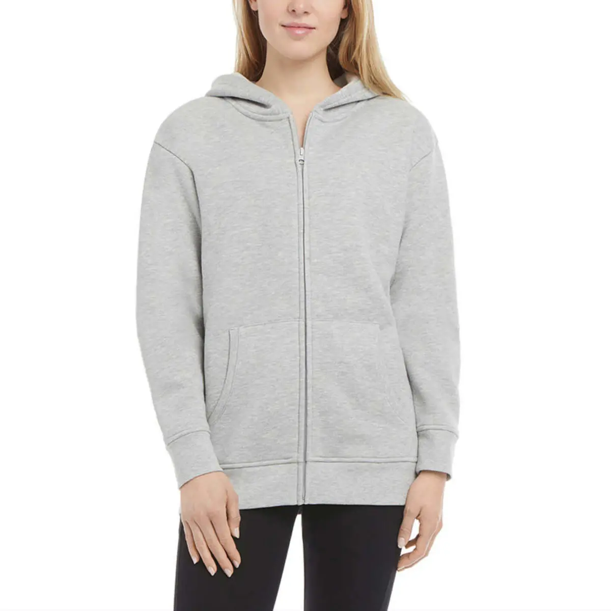 Danskin Women's Kangaroo Pockets Cotton Blend Soft Brushed Fleece Casual Active Full Zip Hoodie 1