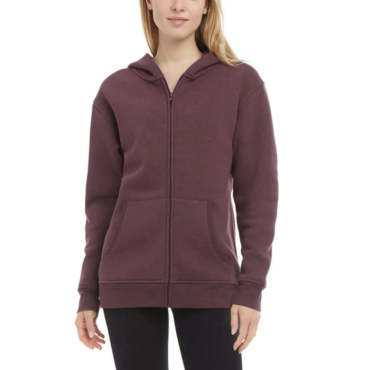 Danskin Women's Kangaroo Pockets Cotton Blend Soft Brushed Fleece Casual Active Full Zip Hoodie 1