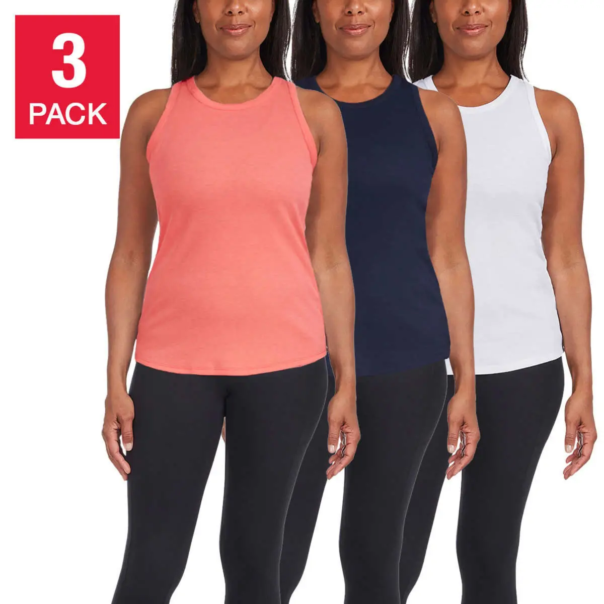 Danskin Women's 3-Pack Soft Ribbed Active Top Racerback Tank 1