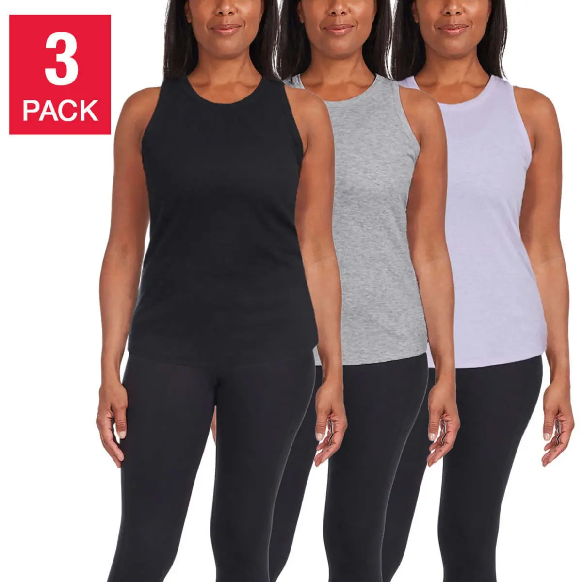 Danskin Women's 3-Pack Soft Ribbed Active Top Racerback Tank 1