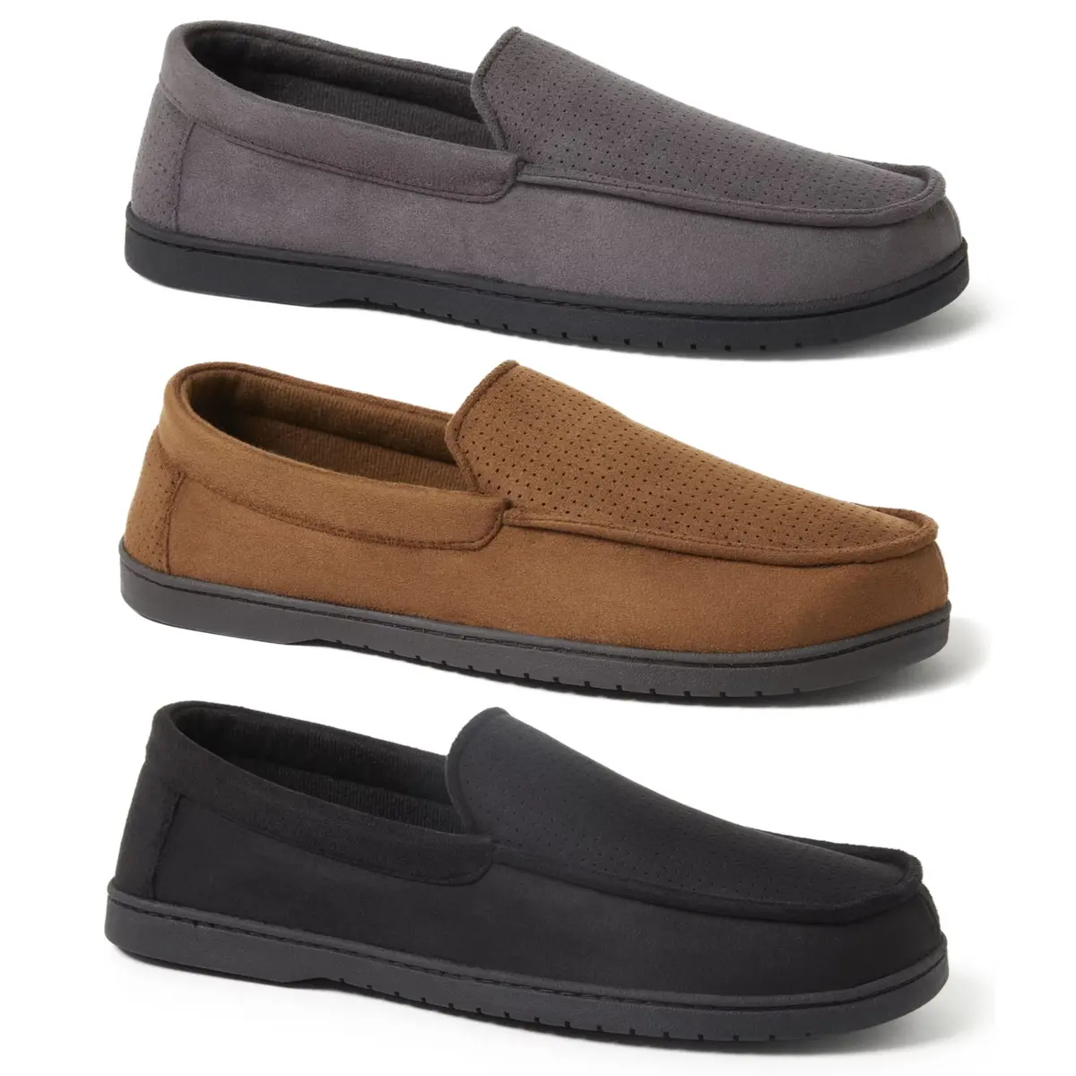 Dearfoams Men's Jason Perforated Microsuede Memory Foam Indoor Outdoor Moccasin Slippers 1
