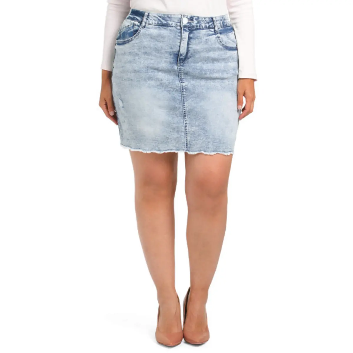 Democracy Women's Plus Ab Solution Frayed Hem Destructed Denim Mini Skirt 1