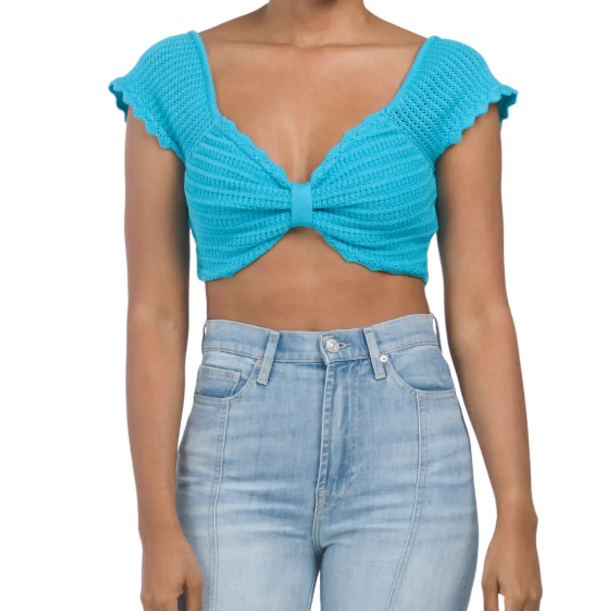 Endless Rose Women's Bow Detail Cotton Blend Crochet Crop Top 1