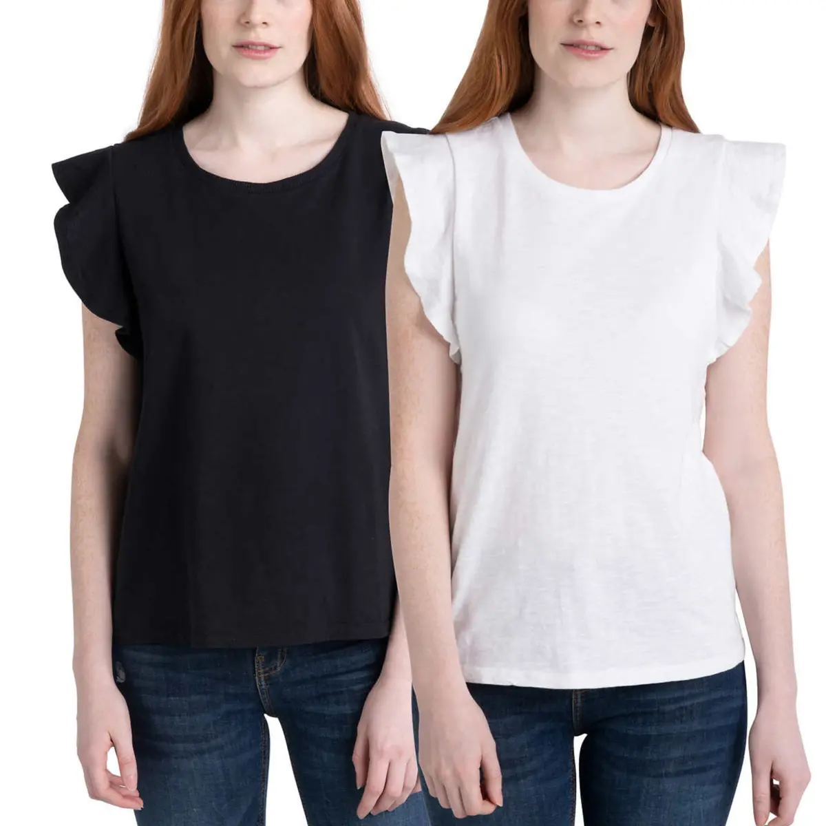 Ecothreads Women's 2-Pack Flutter Sleeve Soft Organic Cotton Tee Top 1