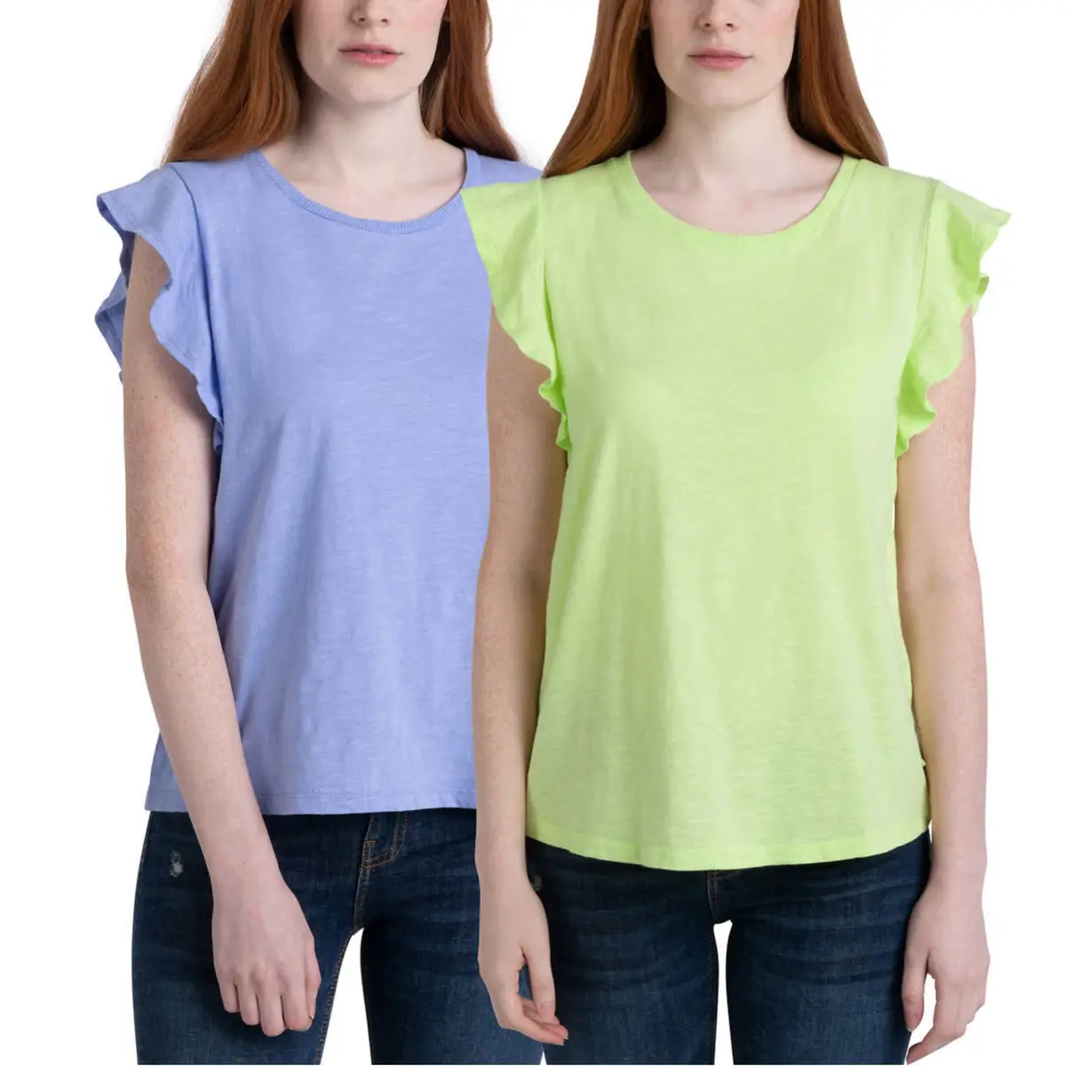 Ecothreads Women's 2-Pack Flutter Sleeve T-Shirt Soft Organic Cotton Tee Top 1