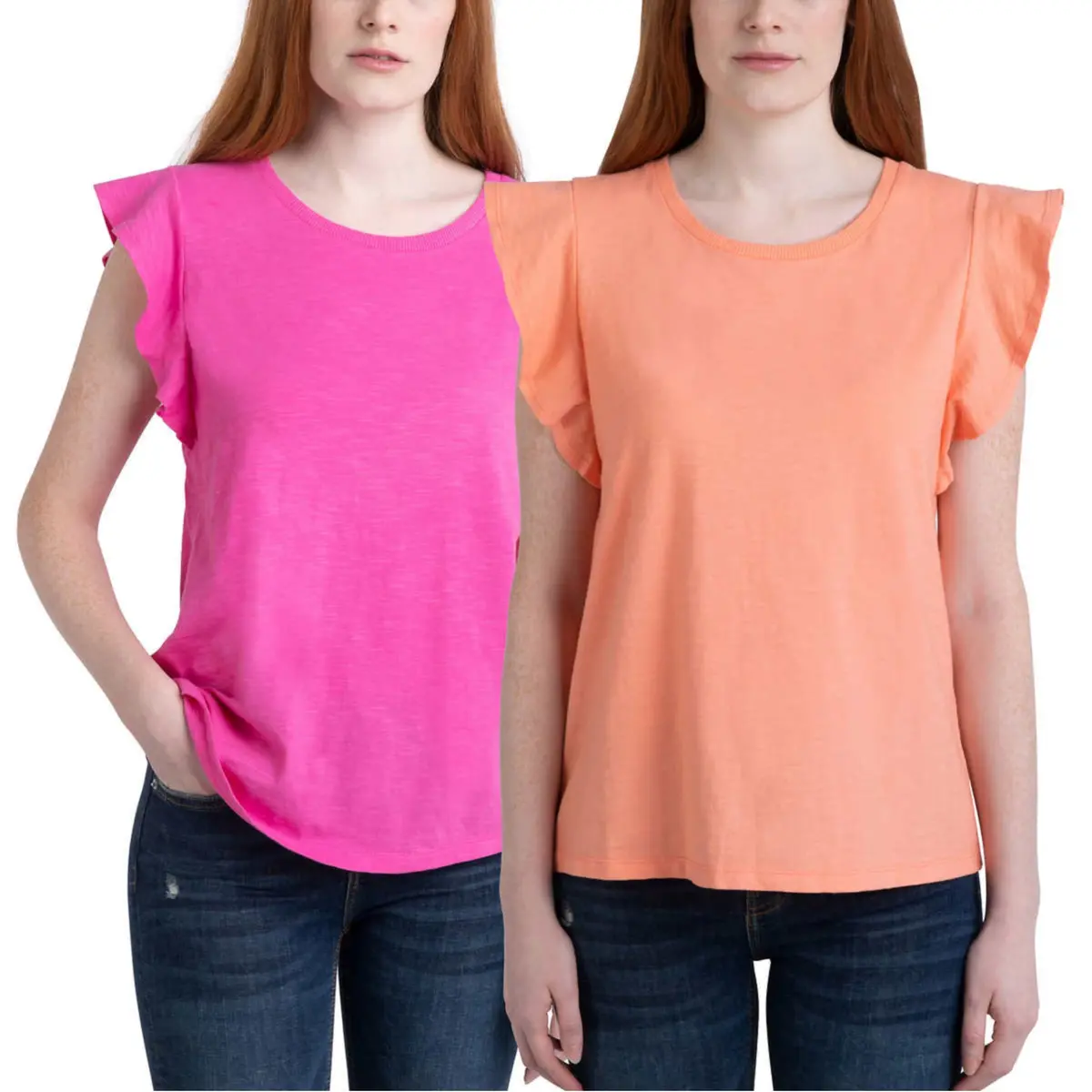 Ecothreads Women's 2-Pack Flutter Sleeve Soft Organic Cotton Tee Top 1