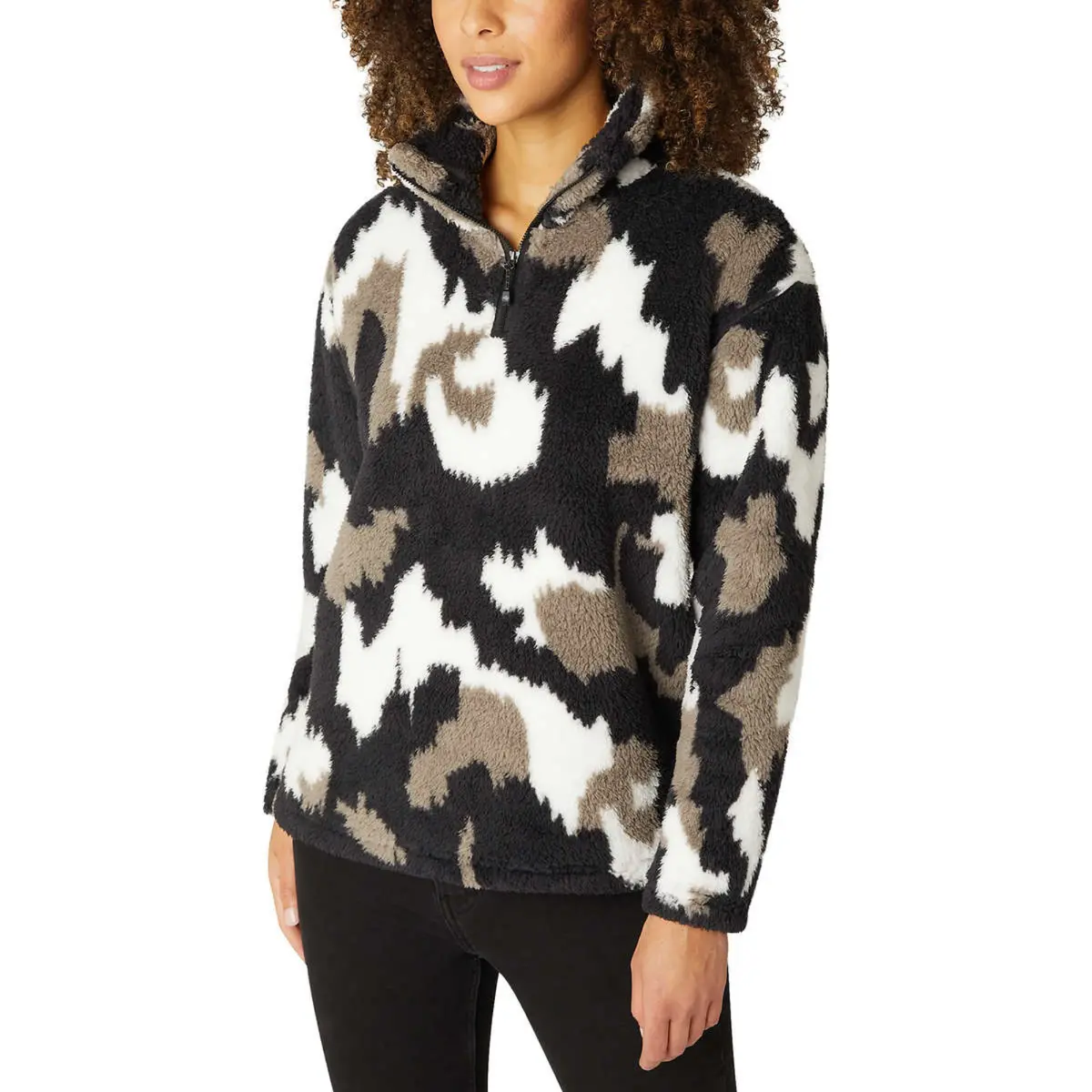 Eddie Bauer Women's Ultra Soft Plush Fleece Quarter Zip Sweatshirt Camo Print Pullover Top 1
