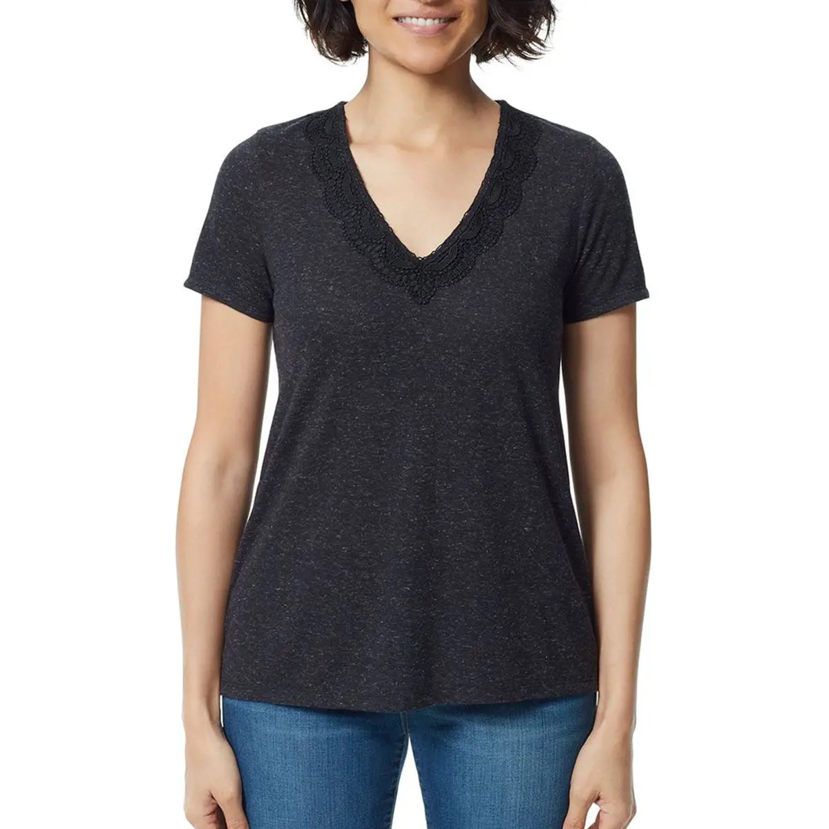 Ella Moss Women's Super Soft Lightweight V-Neck Lace T-Shirt Top 1
