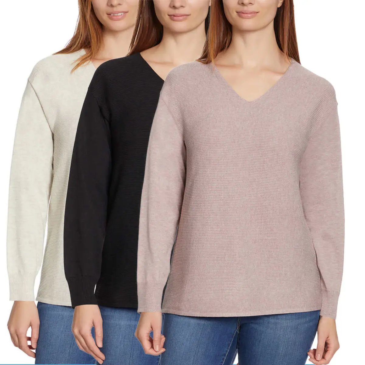 Ella Moss Women's Soft Ribbed Knit V-Neck Sweater 1