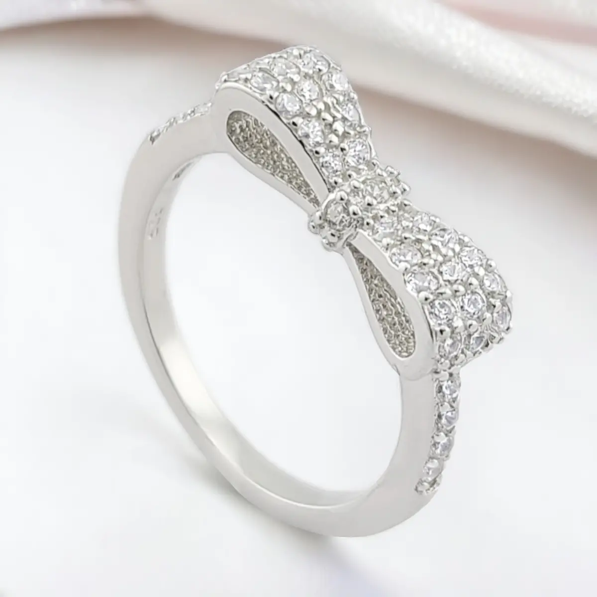 Fashion Women's 925 Sterling Silver Clear Stone Cz Bow Tie Ring 1