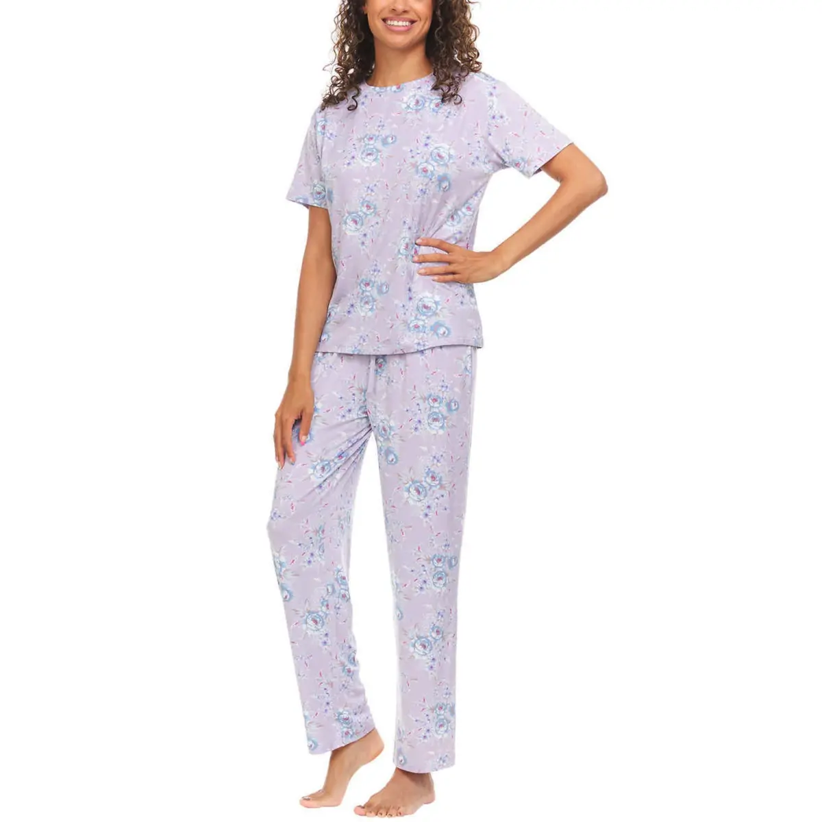 Flora Nikrooz Women's 2-Piece Super Soft Floral Print Top And Pants Pajama Set 1