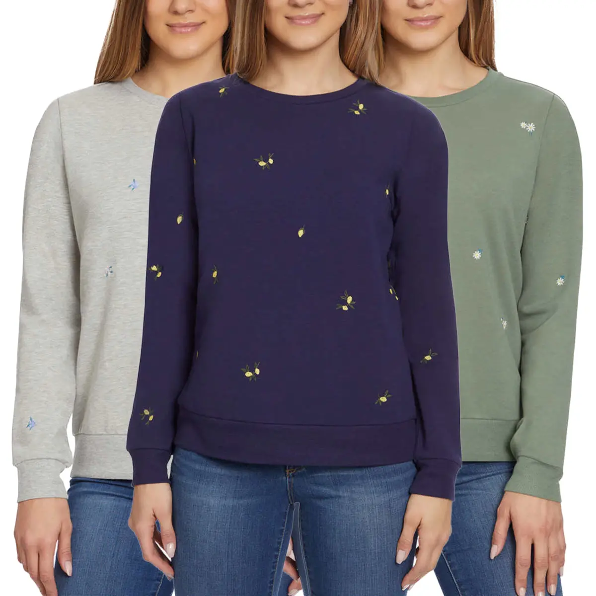 Gloria Vanderbilt Women's  Floral Embroidered Crewneck Pullover Sweater Top 1