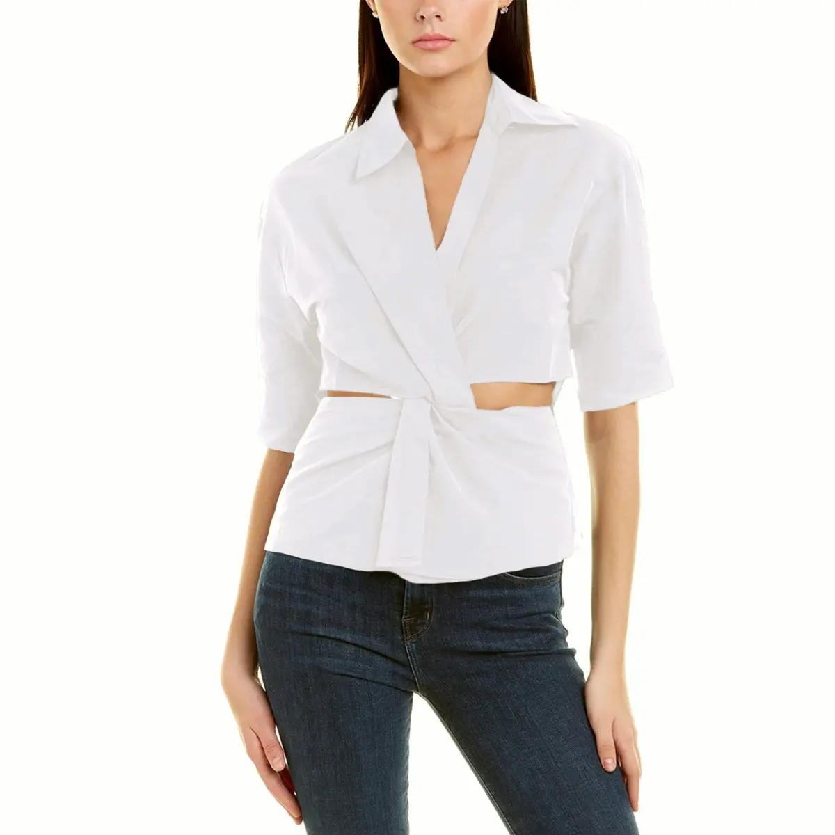 Gracia Collared Cut Out Twisting Point Blouse Top 1