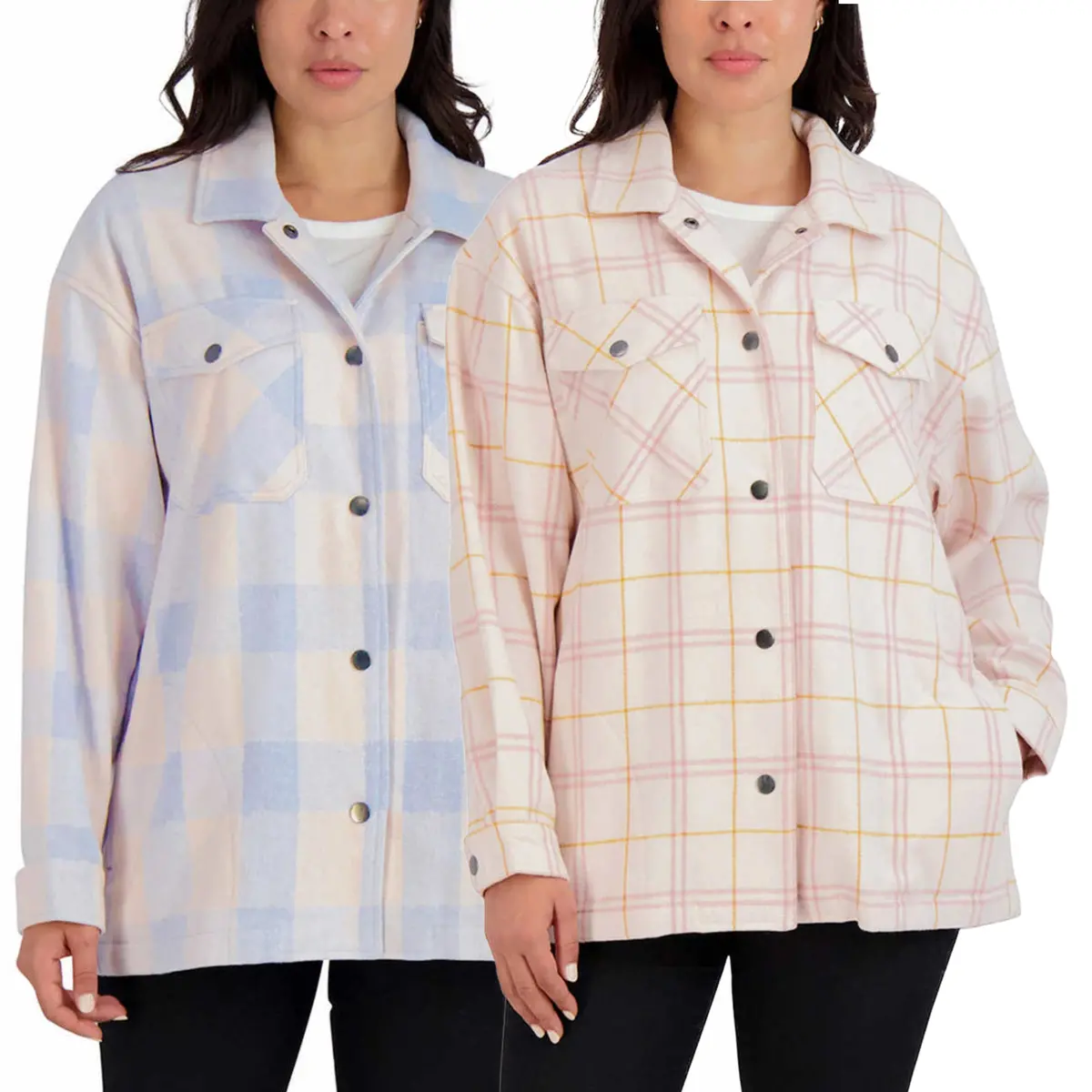 Hfx Women's Relaxed Fit Front Snap Cozy Plaid Shirt Jacket 1