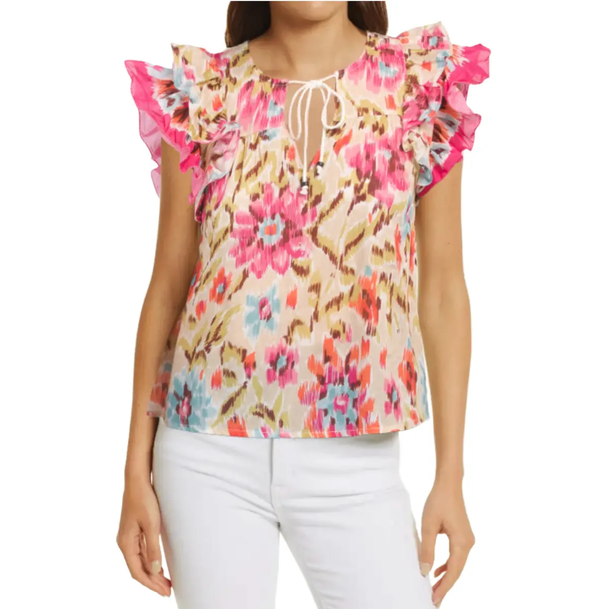 Hause Of Harlow Floral Print Ruffle Sleeves Peasant Blouse Top 1