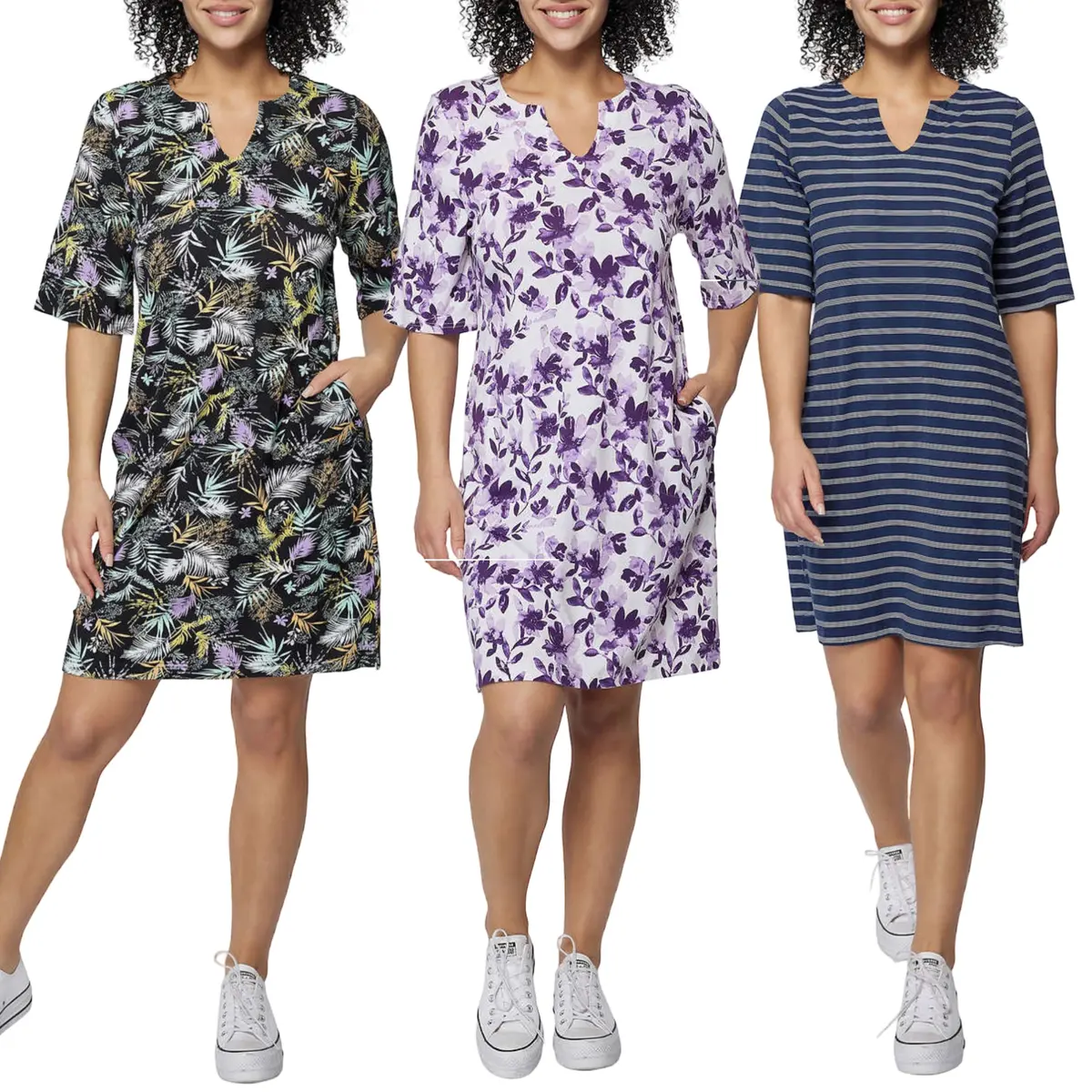Hang Ten Women's Floral Print Upf 50+ Moisture Wicking Soft Cotton Blend Mini Sun Dress 1