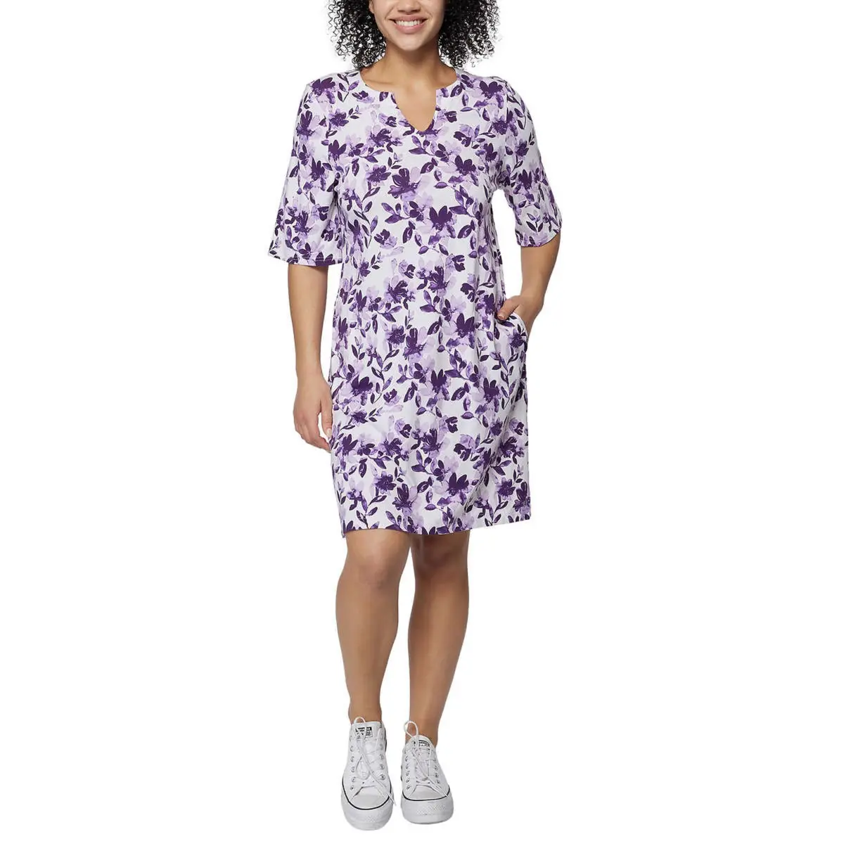 Hang Ten Women's Floral Print Upf 50+ Moisture Wicking Soft Cotton Blend Mini Sun Dress 1