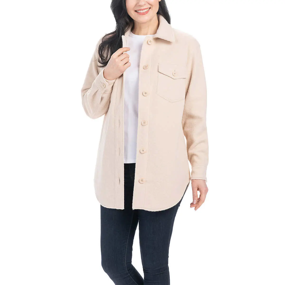 Hilary Radley Women's Plus Classic Collar Button Down Soft Midweight Shirt Jacket 1