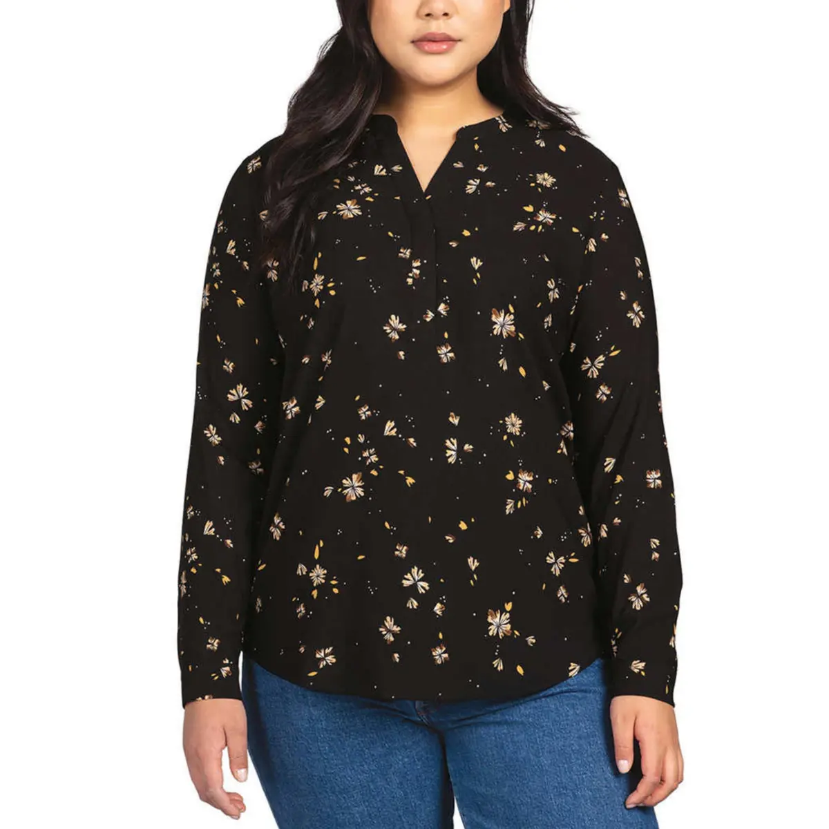 Hilary Radley Women's Floral Print Relaxed Fit Long Sleeve Top Blouse 1