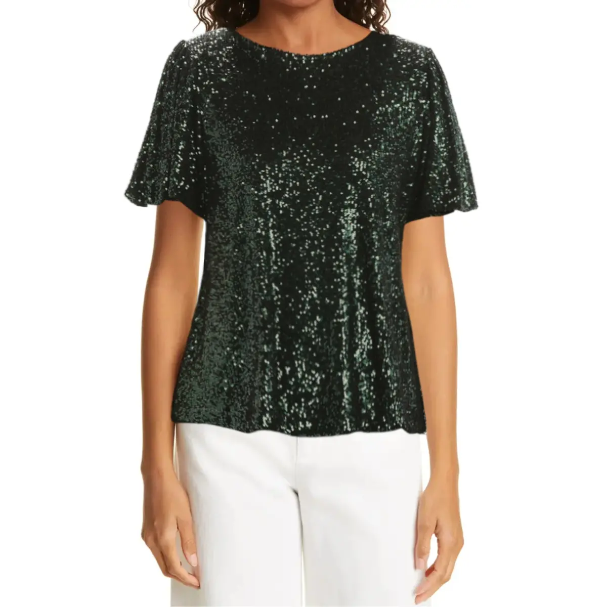 Hilary Radley Women's Flutter Sleave Keyhole Back Sequin Blouse Top 1