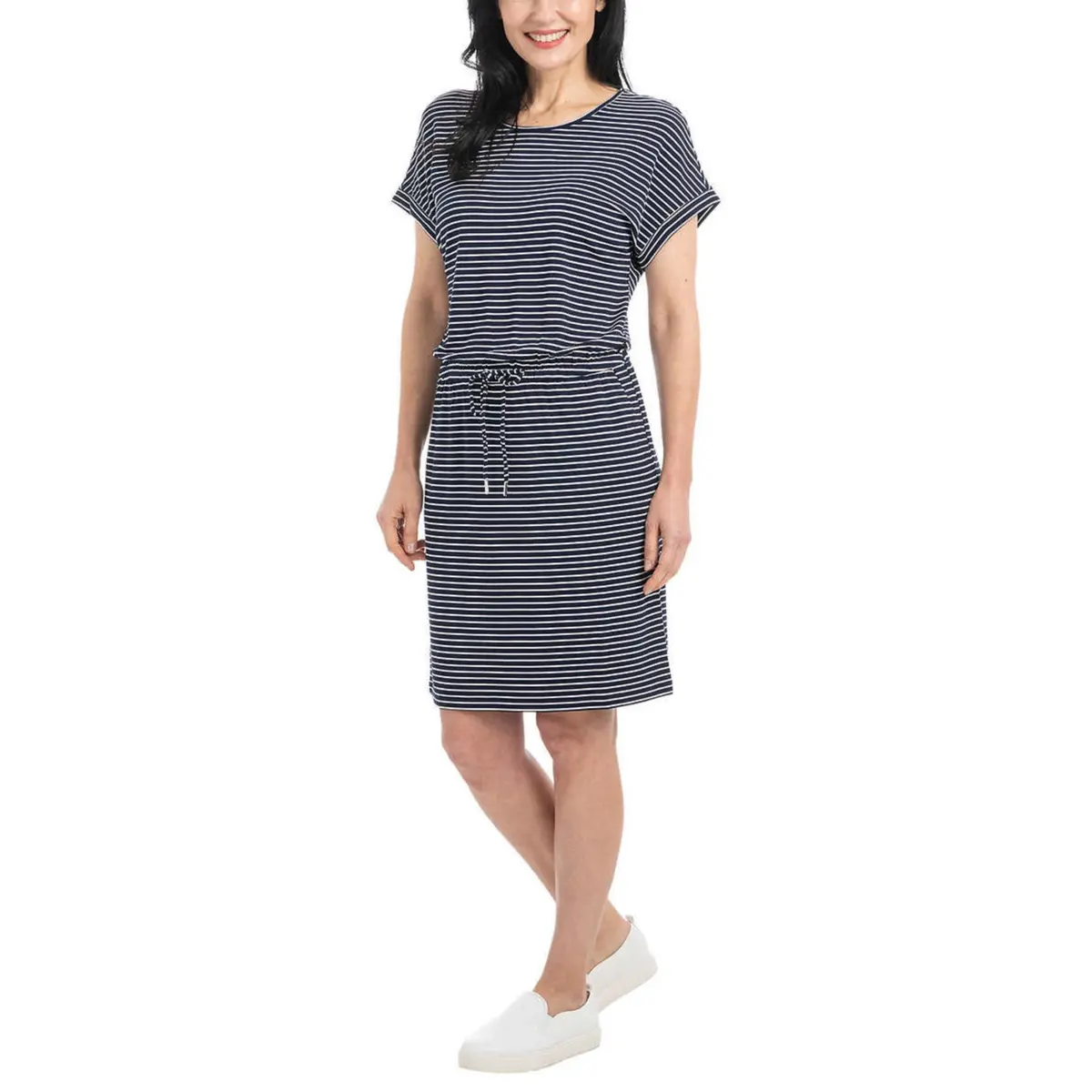 Hilary Radley Women's Short Sleeve Drawstring Waist Mini Dress 1