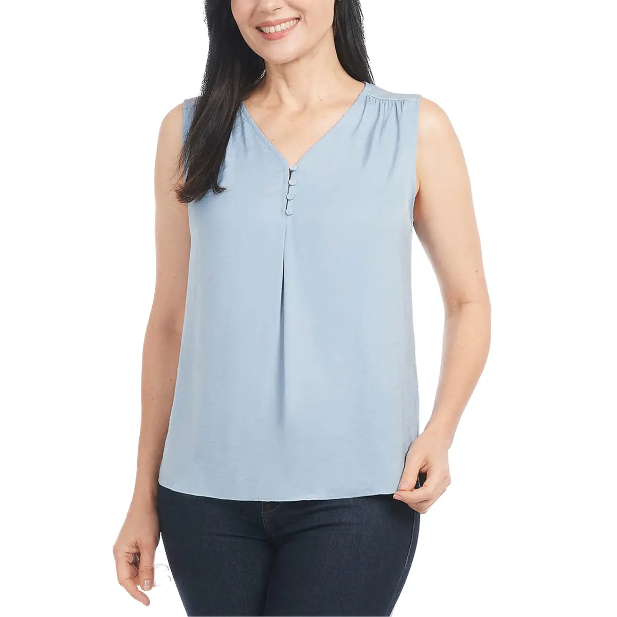 Hilary Radley Women's Sleeveless V-Neck Lightweight Blouse Top 1