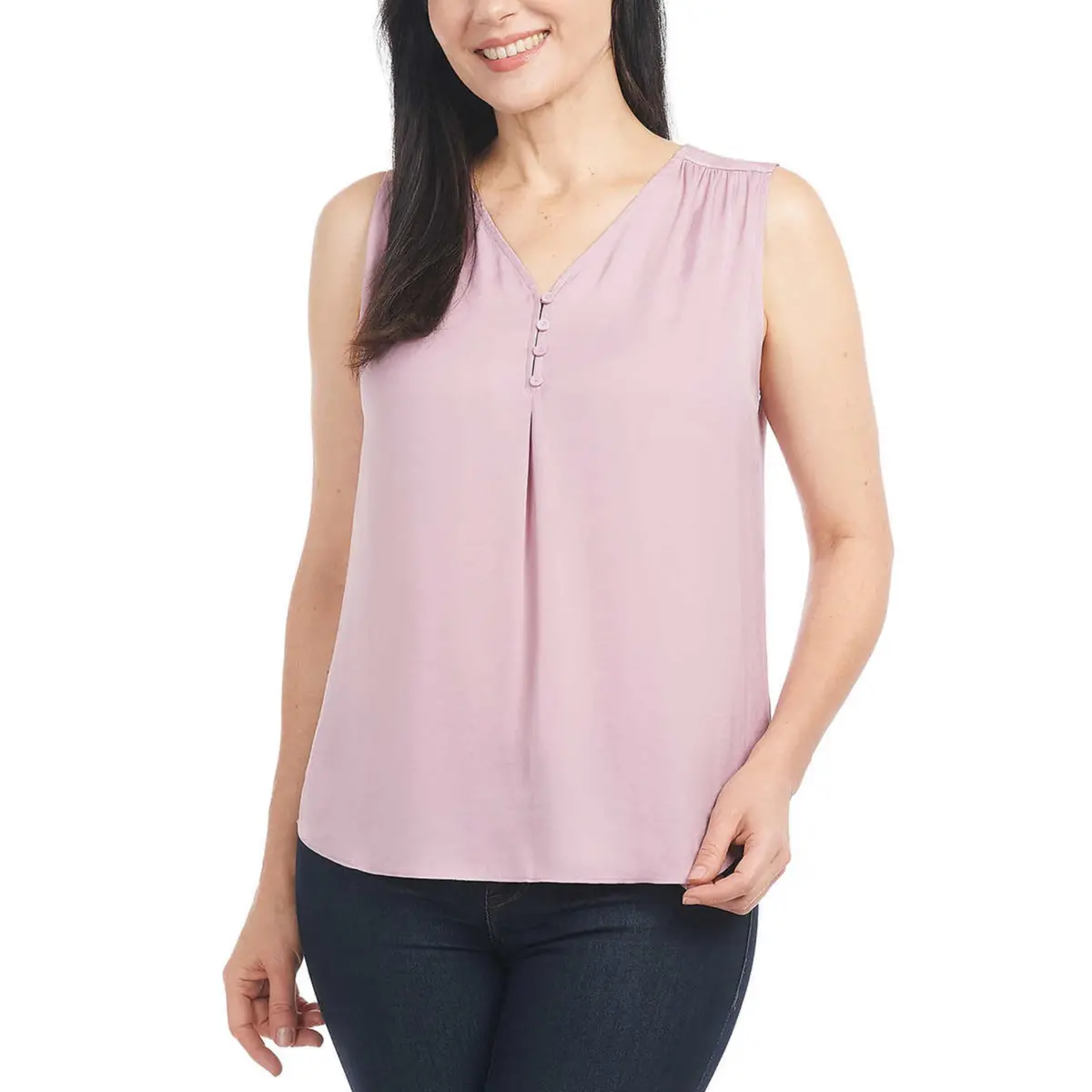 Hilary Radley Women's Sleeveless V-Neck Lightweight Blouse Top 1