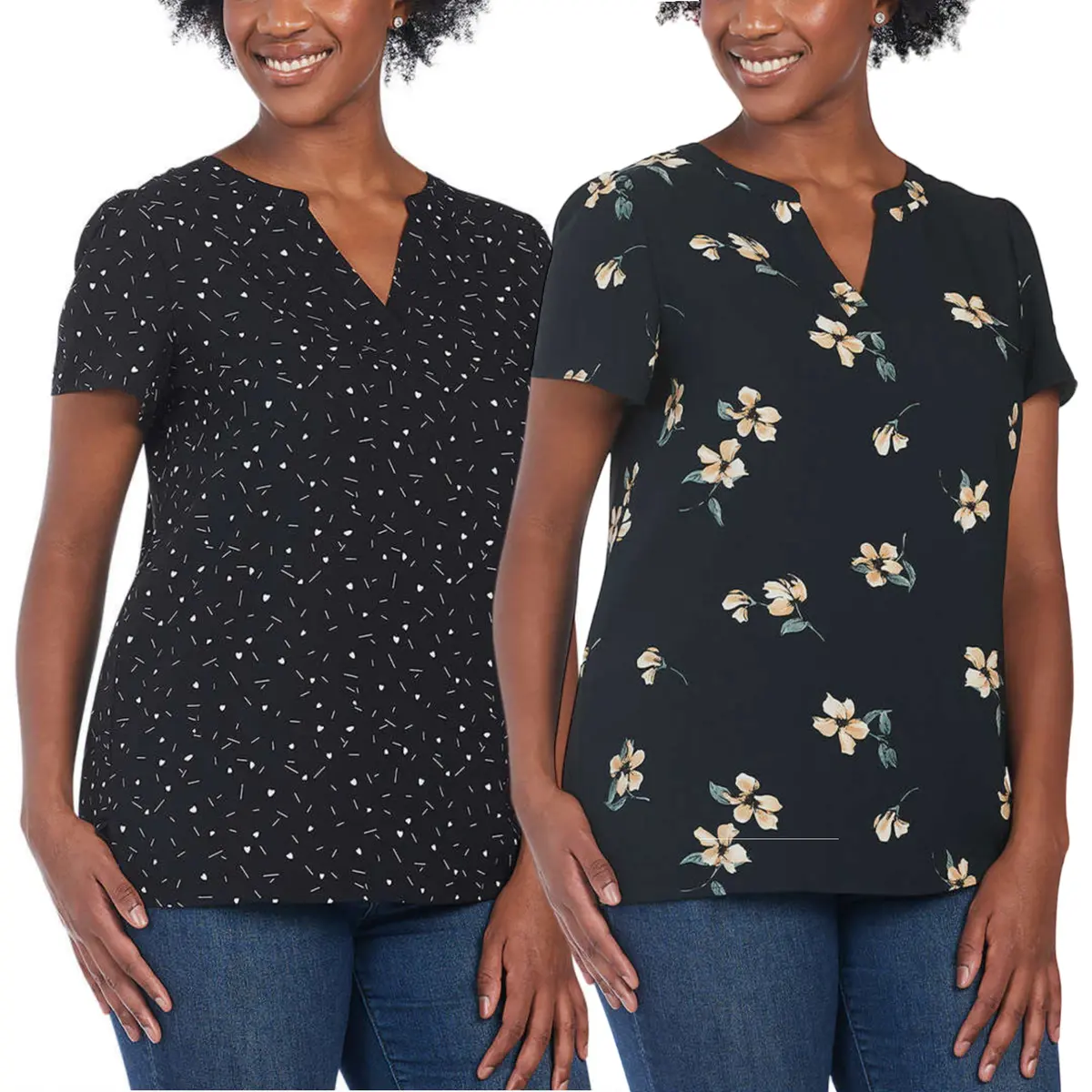 Hilary Radley Women's V-Neck Flutter Sleeves Lightweight Printed Blouse Top 1