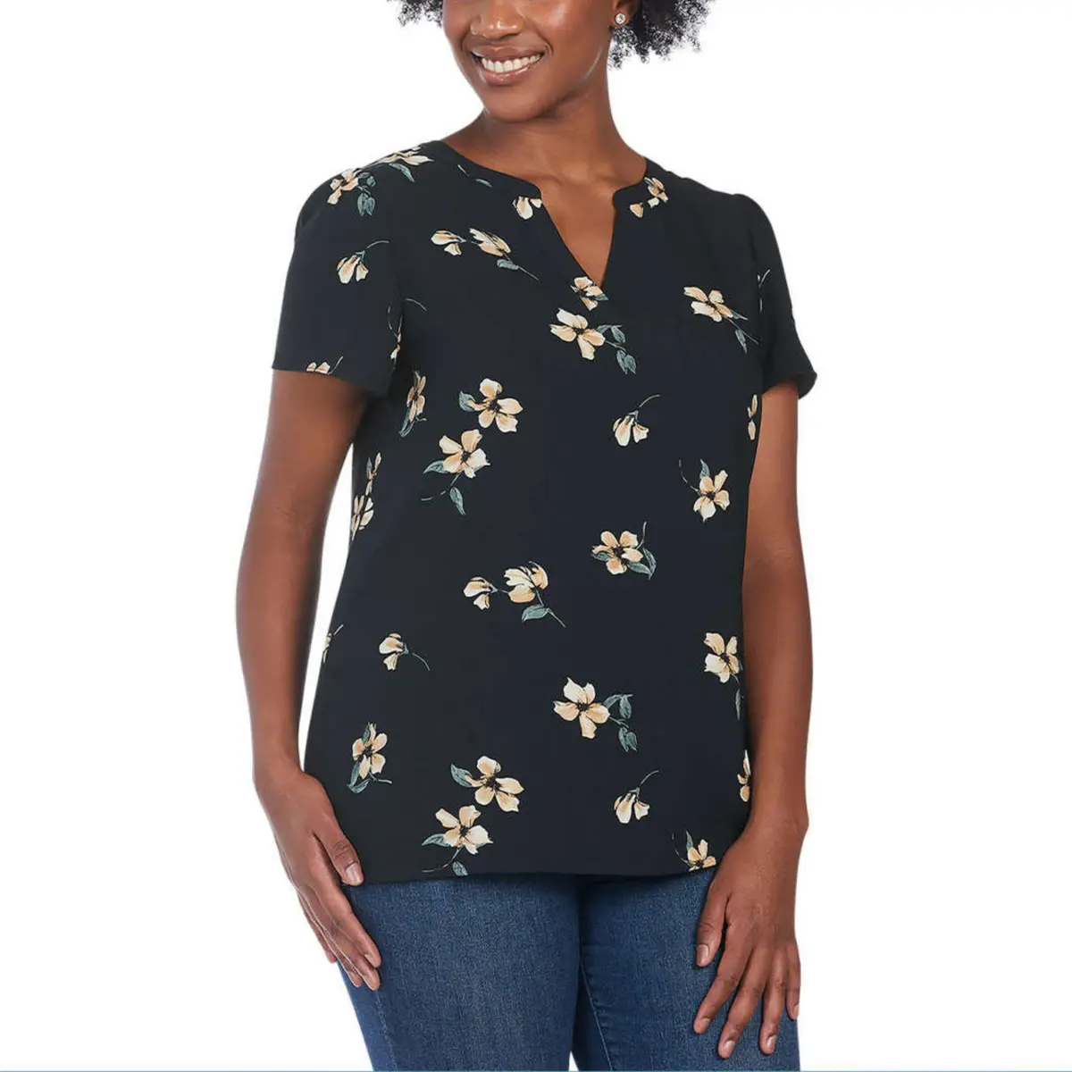 Hilary Radley Women's V-Neck Flutter Sleeves Lightweight Floral Print Blouse Top 1