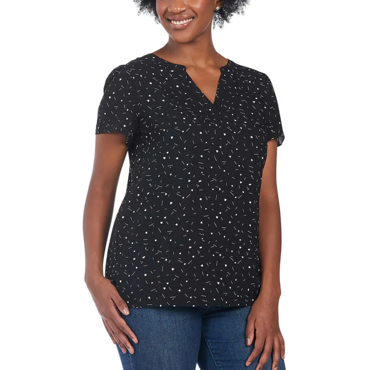 Hilary Radley Women's V-Neck Flutter Sleeves Lightweight Printed Blouse Top 1