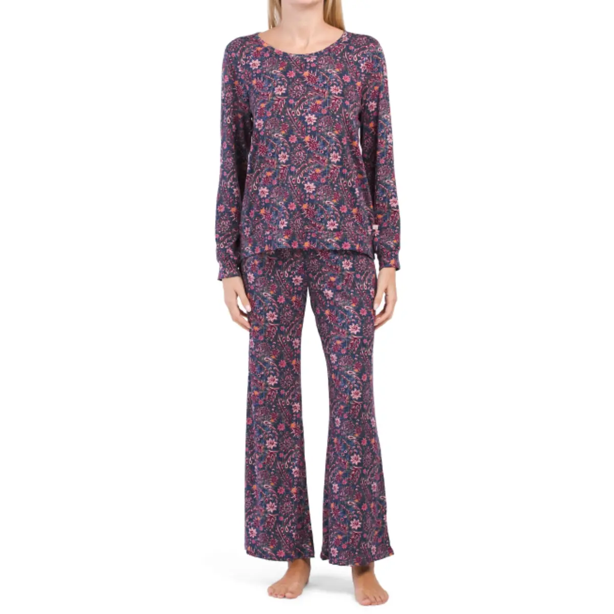 Jessica Simpson Pj Long Sleeve Floral Print Bell Bottom Lounge Pajama Set 1