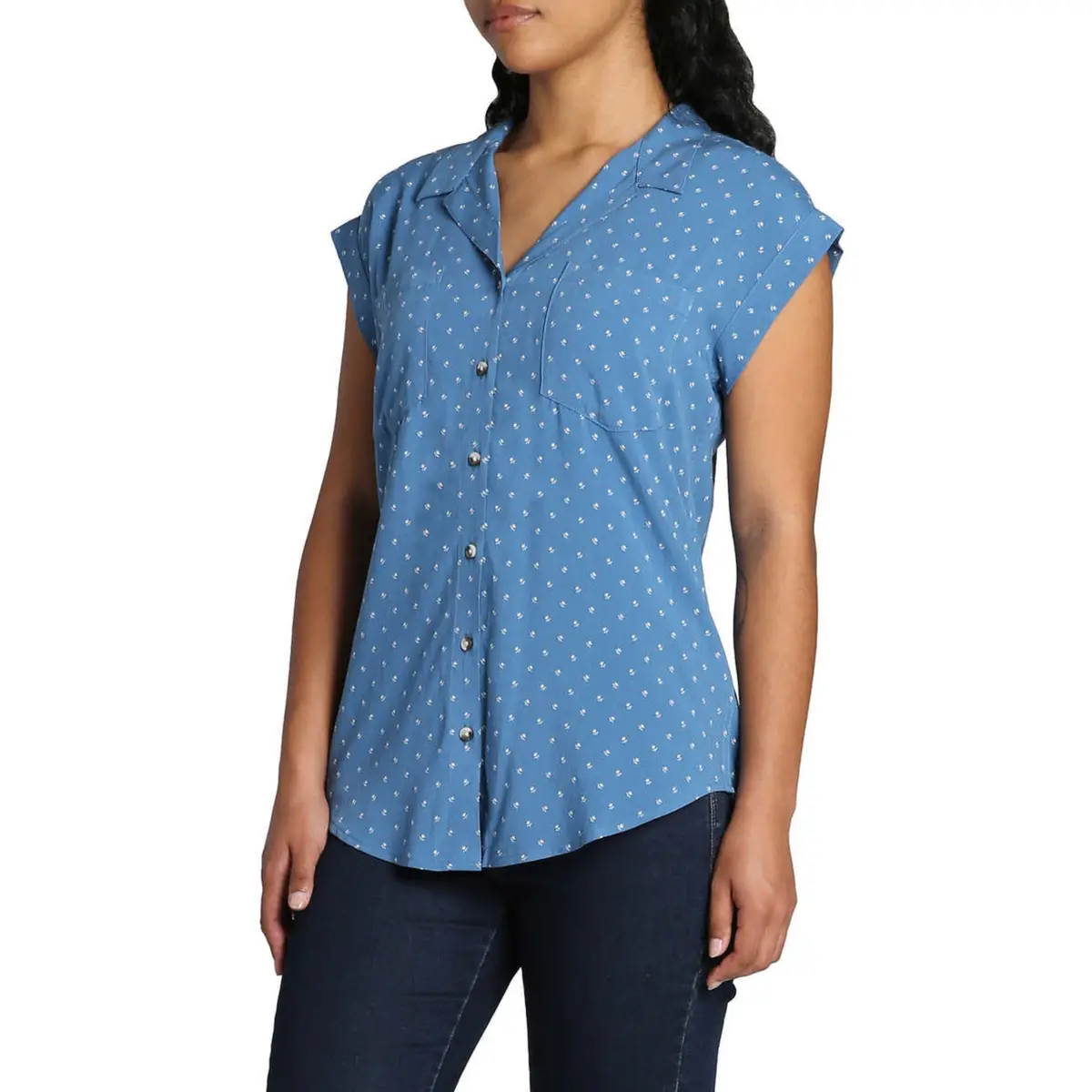 Jachs Girlfriend Women's V-Neck Collar Short Sleeve Button Down Top Blouse 1