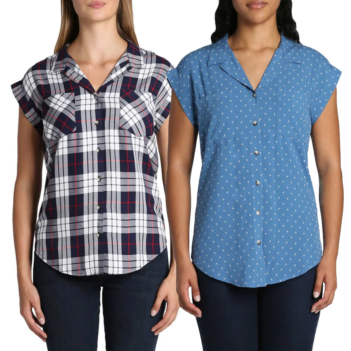 Jachs Girlfriend Women's V-Neck Collar Short Sleeve Button Down Top Blouse 1