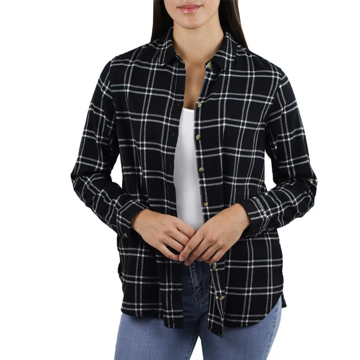 Jachs Girlfriend Women's' Super Soft Flannel Side Pockets Button Front Shirt 1