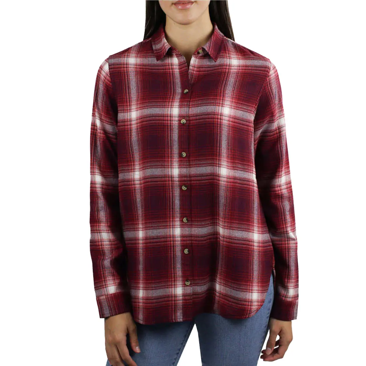 Jachs Girlfriend Women's' Super Soft Flannel Side Pockets Button Front Shirt 1