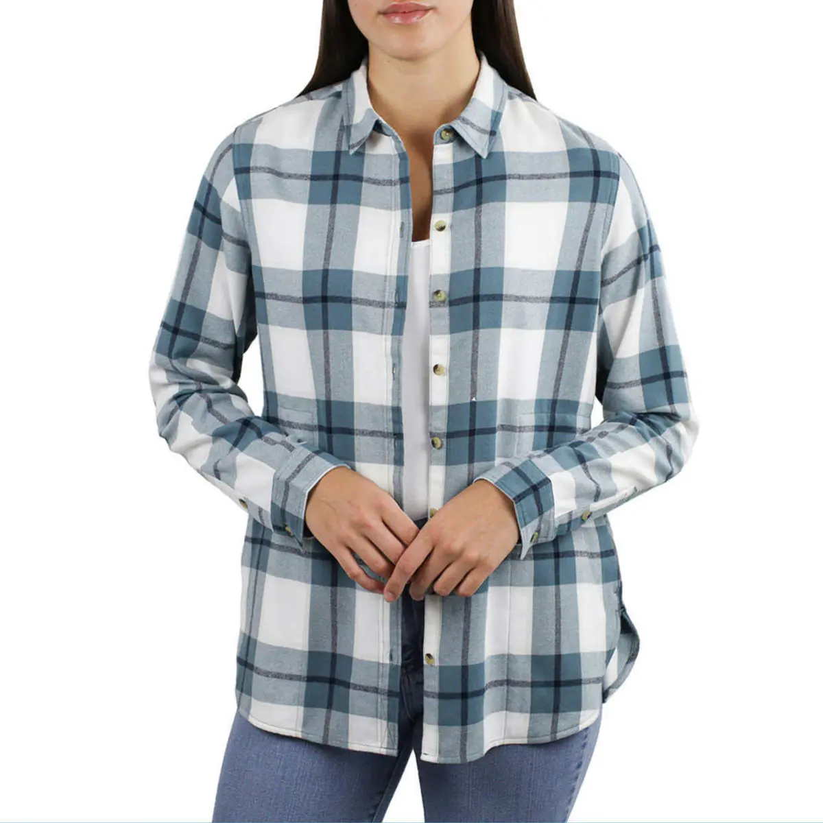 Jachs Girlfriend Women's' Super Soft Flannel Side Pockets Button Front Shirt 1