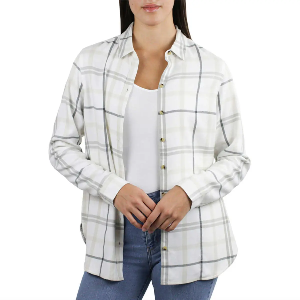 Jachs Girlfriend Women's' Super Soft Flannel Side Pockets Button Front Shirt 1