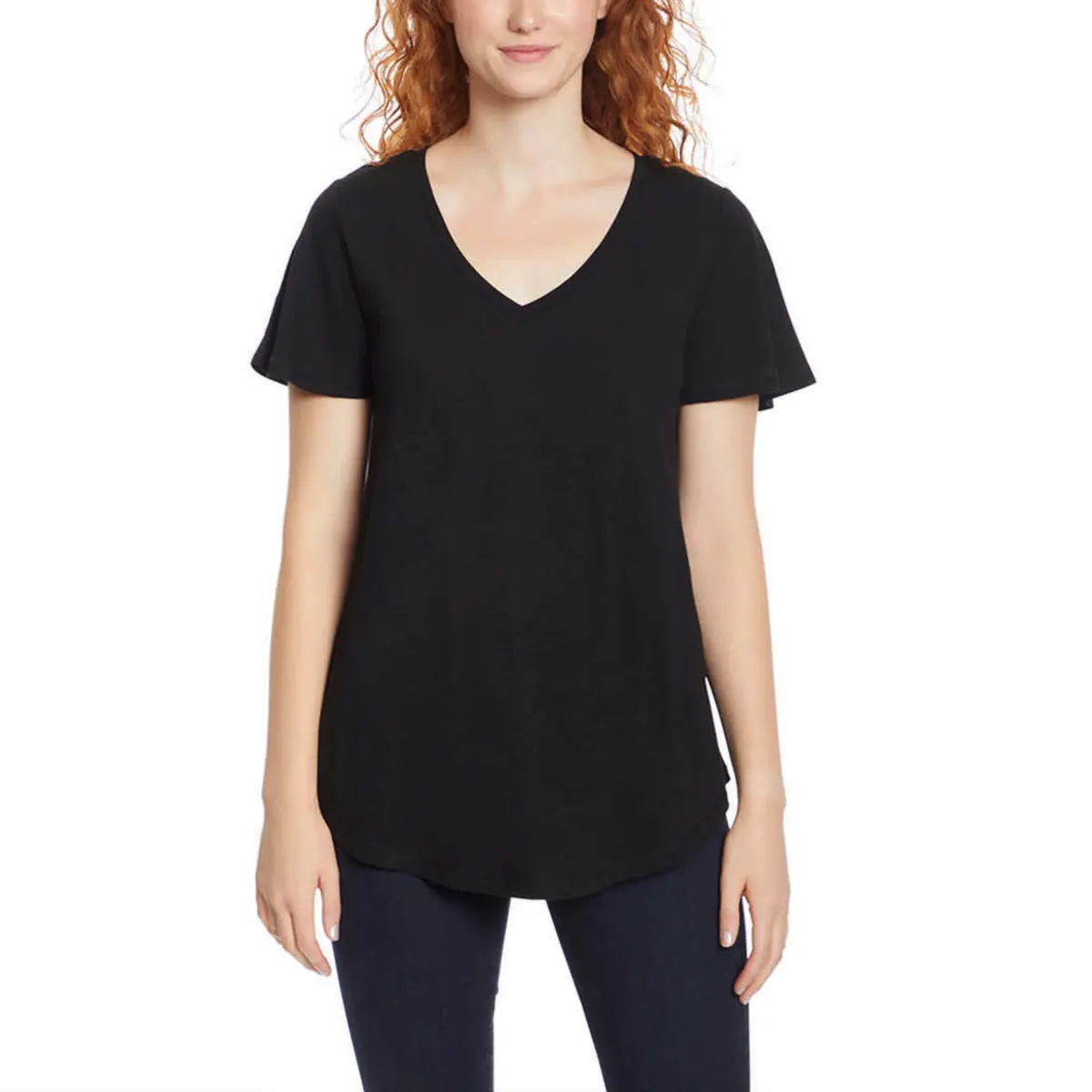 Jessica Simpson Women's Flutter Sleeve Tee Relaxed Fit V-Neck T-Shirt 1