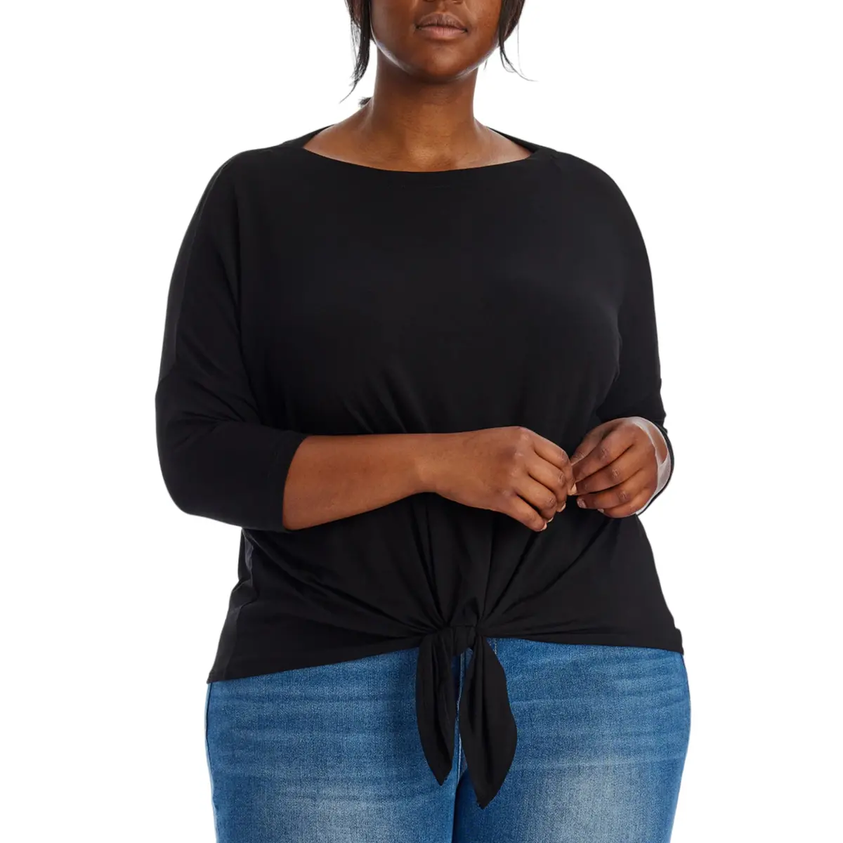 Karen Kane Women's Plus Tie Front 3/4 Dolman Sleeve Boatneck Blouse Top 1