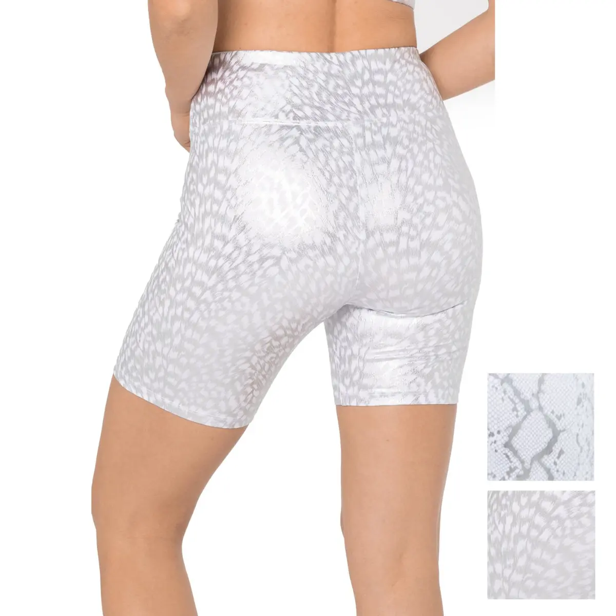 Kyodan Women's Metallic Foil Print High Waist Moisture Wicking Active Biker Shorts 1